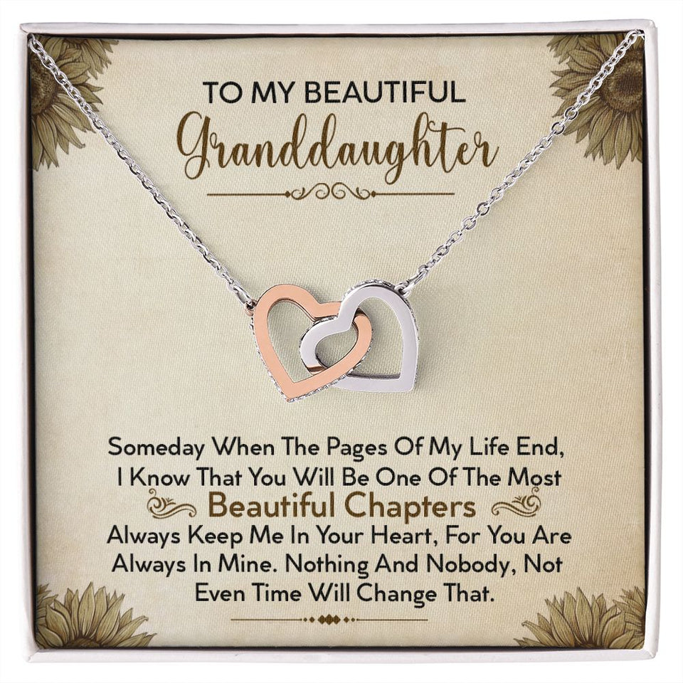 To My Beautiful Granddaughter Necklace - Always Keep Me In Your Heart - Interlocking Hearts Necklace