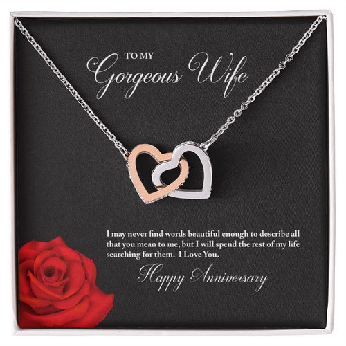 To My Gorgeous Wife Happy Anniversary Interlocking Hearts Necklace