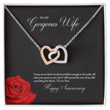 To My Gorgeous Wife Happy Anniversary Interlocking Hearts Necklace