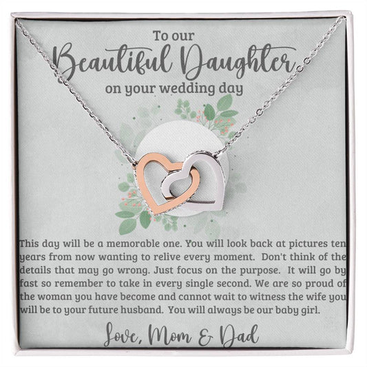 Beautiful Daughter on Your Wedding Day Interlocking Hearts Necklace