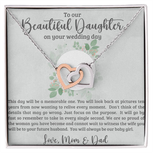 Beautiful Daughter on Your Wedding Day Interlocking Hearts Necklace
