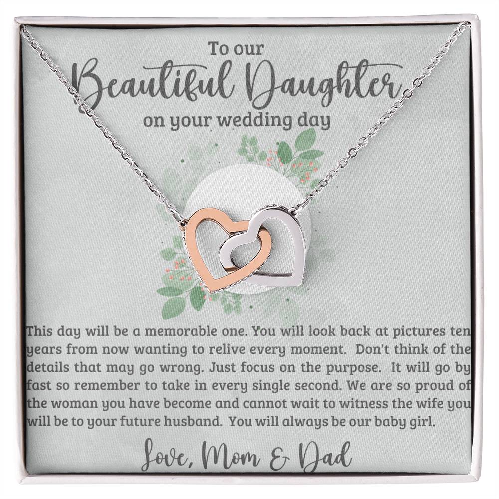 Beautiful Daughter on Your Wedding Day Interlocking Hearts Necklace