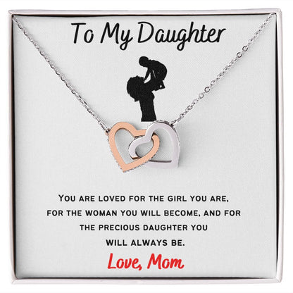 To My Daughter - Interlocking Hearts Necklace Mother & Daughter Cutout