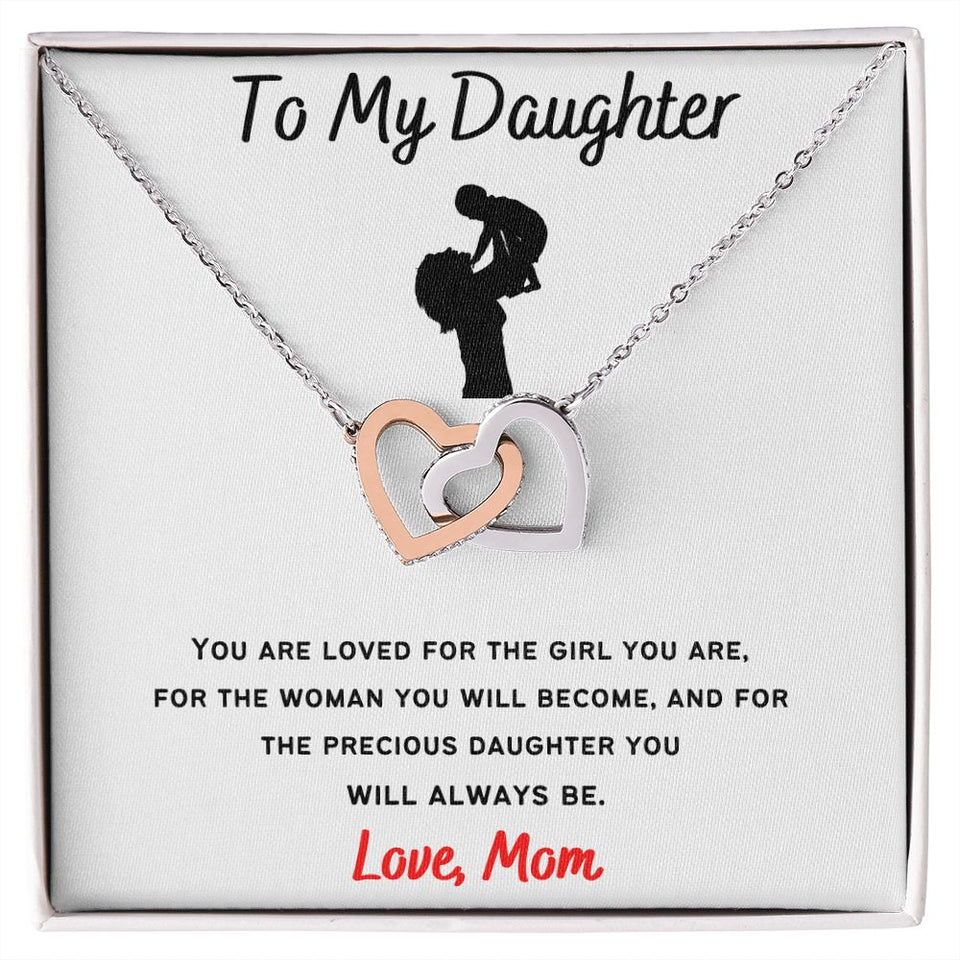 To My Daughter - Interlocking Hearts Necklace Mother & Daughter Cutout