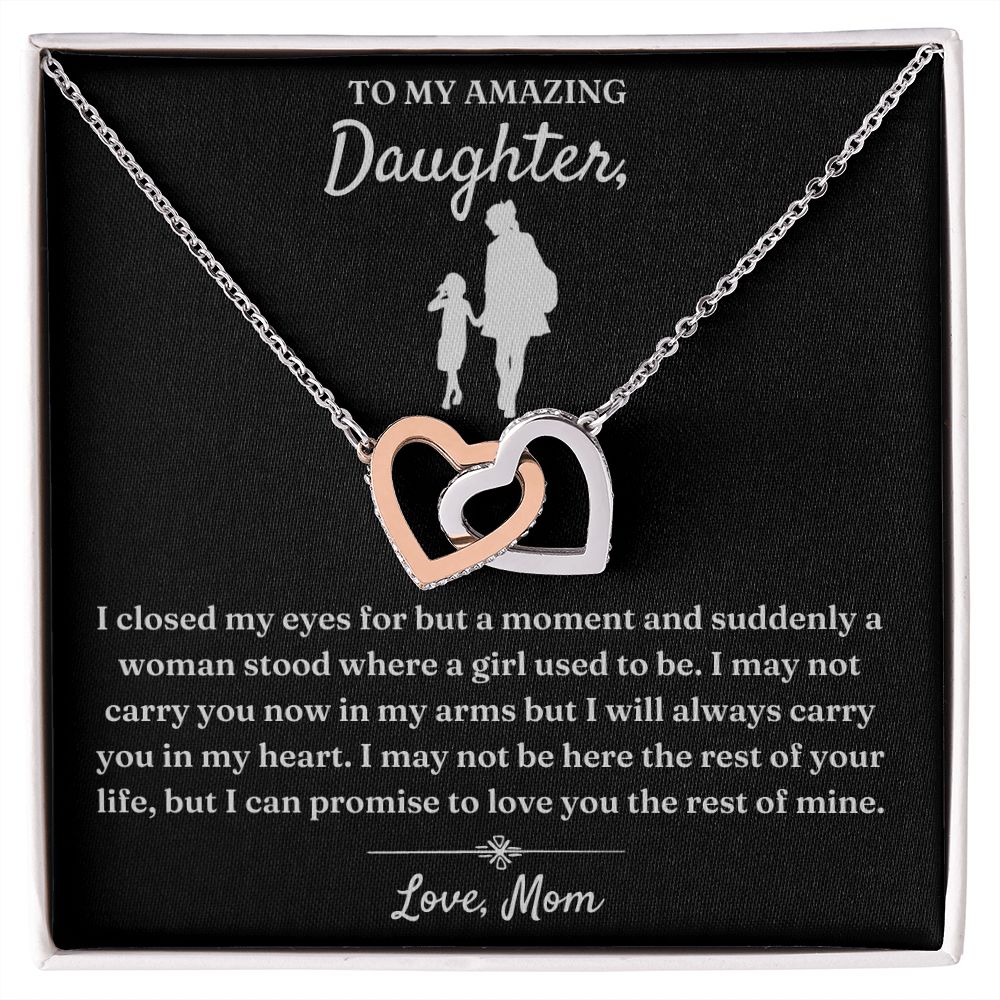 To My Amazing Daughter necklace, In My Heart - Interlocking Hearts Necklace For Daughter