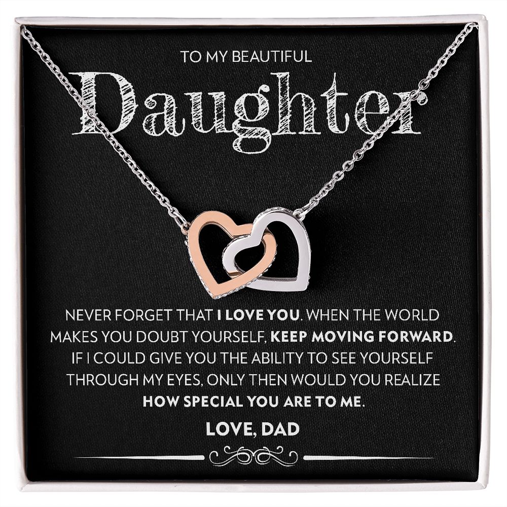 To My Beautiful Daughter (From Dad) | Never Forget That I Love You | Interlocking Hearts Necklace