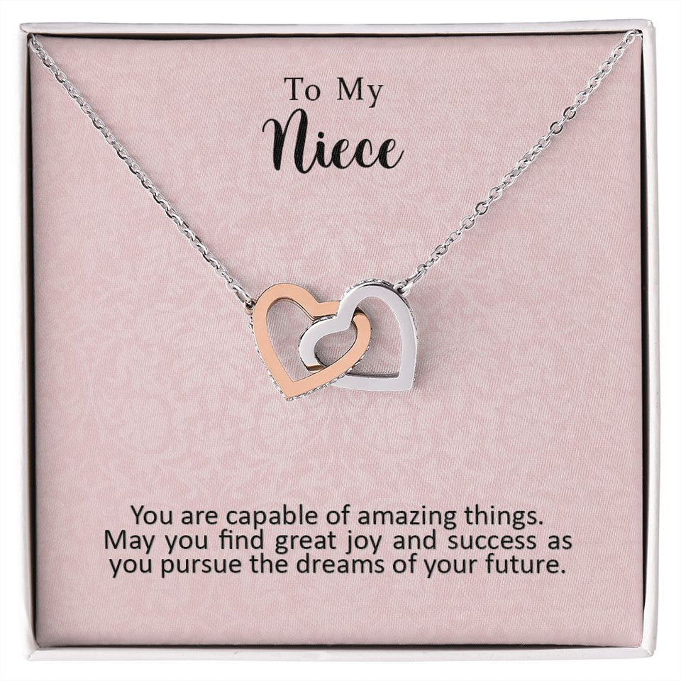 To My Niece Joy and Success Interlocking Hearts Necklace