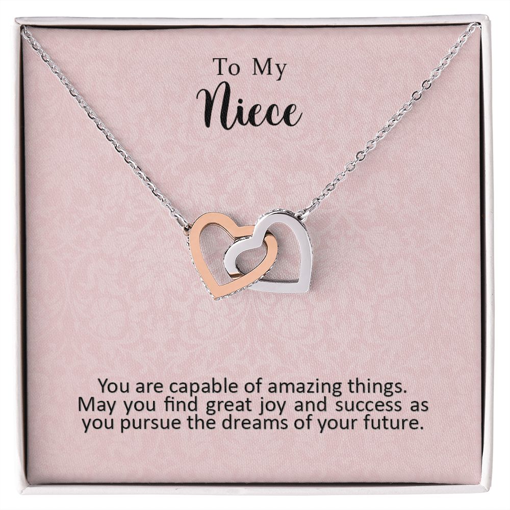 To My Niece Joy and Success Interlocking Hearts Necklace