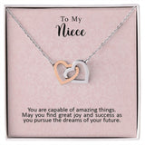 To My Niece Joy and Success Interlocking Hearts Necklace