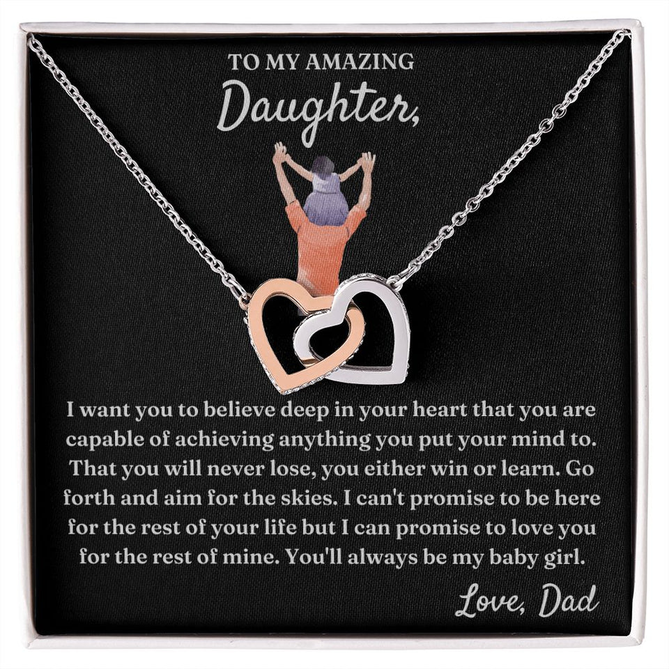 You Either Win Or Learn - Interlocking Hearts Necklace For Daughter