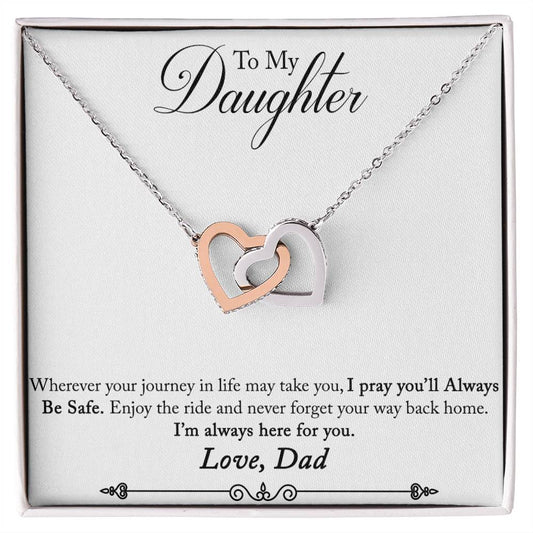 Daughter Never Forget Your Way Back Home Interlocking Hearts Necklace
