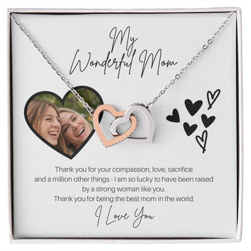 My Wonderful Mom Best Mom In the World Interlocking Hearts Necklace From Daughter Son, Mother's Day Gift