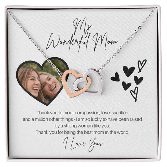 My Wonderful Mom Best Mom In the World Interlocking Hearts Necklace From Daughter Son, Mother's Day Gift