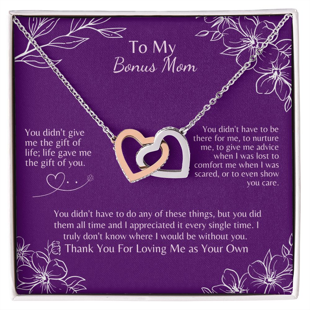 To My Bonus Mom - The Gift of You - Interlocking Hearts Necklace Gift For Mom, necklace For Wife, Gift For Mother's Day