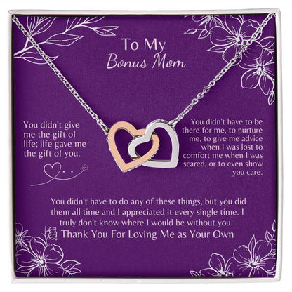 To My Bonus Mom - The Gift of You - Interlocking Hearts Necklace Gift For Mom, necklace For Wife, Gift For Mother's Day
