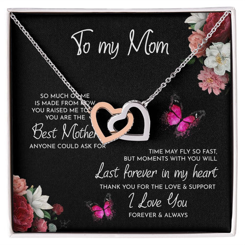 To My Mom Time May Fly Interlocking Hearts Necklace
