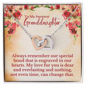 To My Sweetest Granddaughter - Special Bond That Is Engraved In Our Hearts Love, Grandpa & Grandma - Interlocking Hearts Necklace