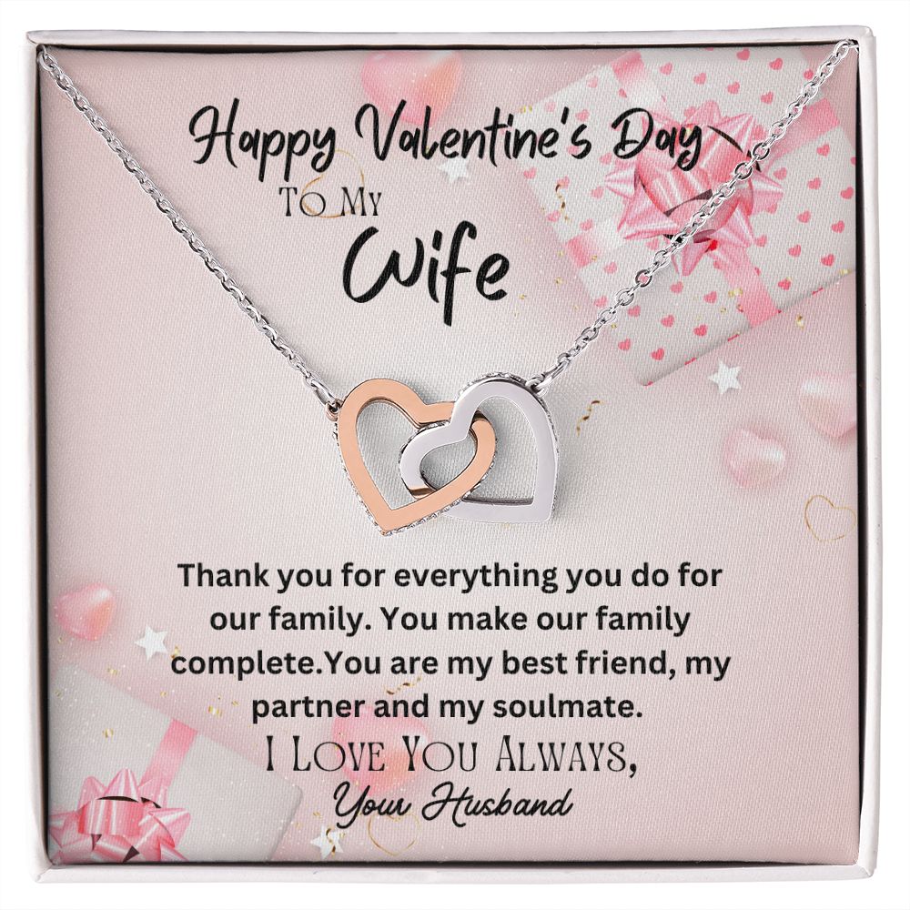 Happy Valentine's Day To My Wife Interlocking Hearts Necklace Gift For Mom, necklace For Wife, Gift For Mother's Day