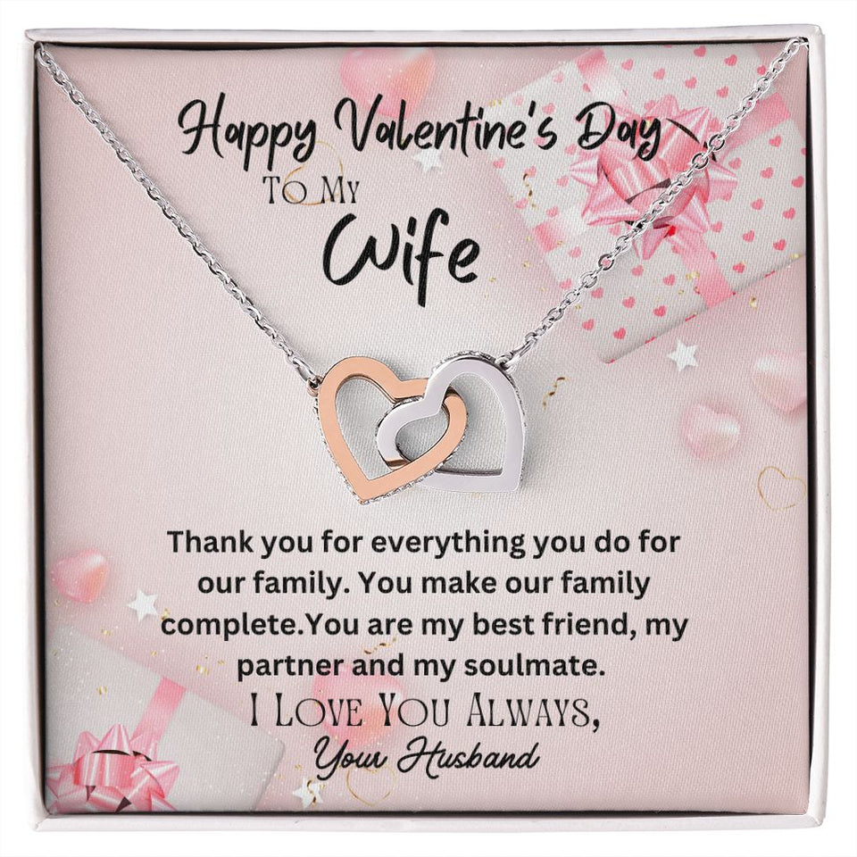 Happy Valentine's Day To My Wife Interlocking Hearts Necklace Gift For Mom, necklace For Wife, Gift For Mother's Day
