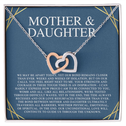 Mother & Daughter We May Be Apart Interlocking Hearts Necklace