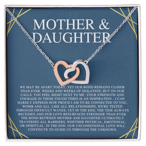 Mother & Daughter We May Be Apart Interlocking Hearts Necklace