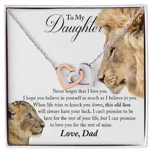 To My Daughter From Dad | This Old Lion Will Always Have Your Back | Interlocking Hearts Necklace