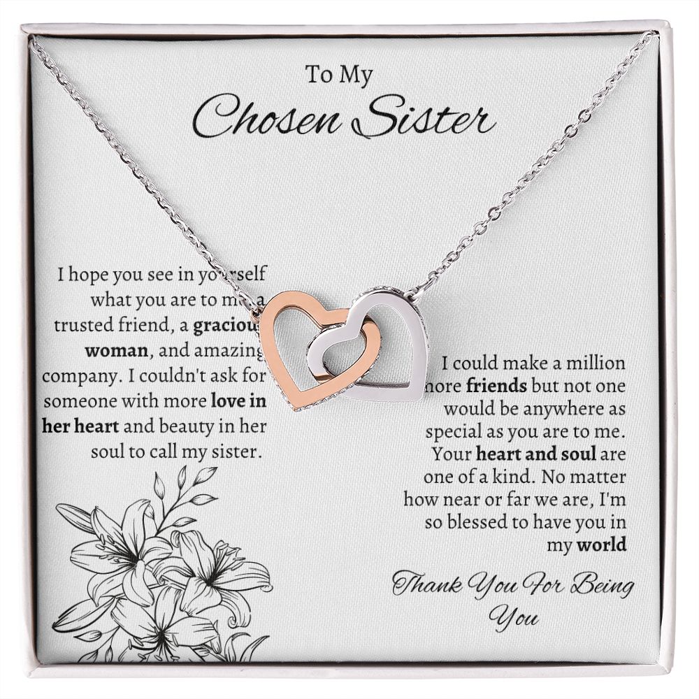To My Chosen Sister - Interlocking Hearts Necklace - White Gift For Mom, necklace For Wife, Gift For Mother's Day