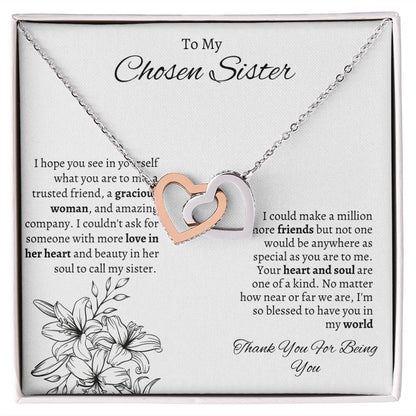To My Chosen Sister - Interlocking Hearts Necklace - White Gift For Mom, necklace For Wife, Gift For Mother's Day
