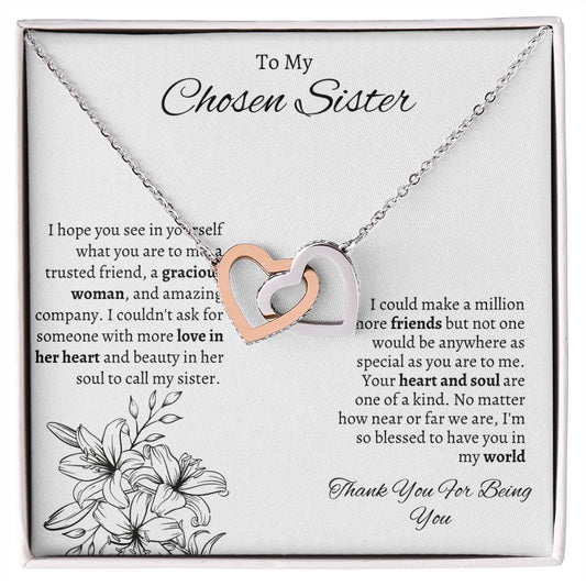 To My Chosen Sister - Interlocking Hearts Necklace - White Gift For Mom, necklace For Wife, Gift For Mother's Day