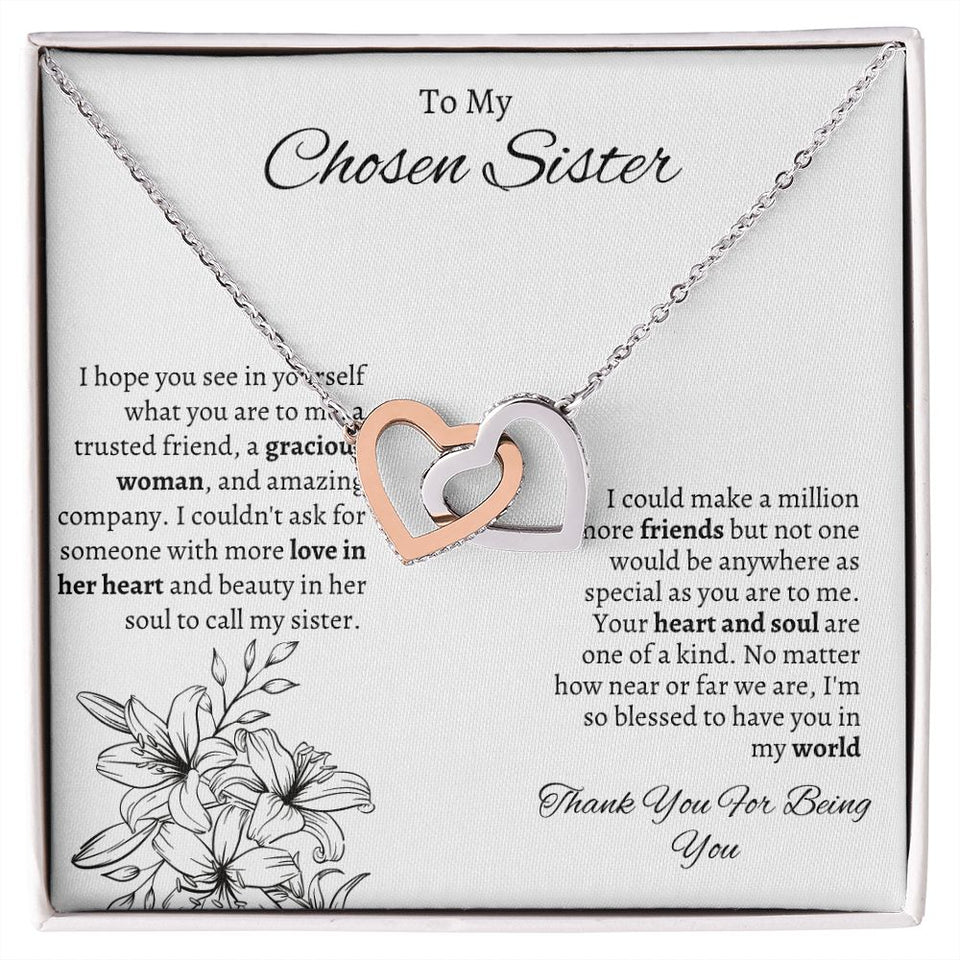 To My Chosen Sister - Interlocking Hearts Necklace - White Gift For Mom, necklace For Wife, Gift For Mother's Day
