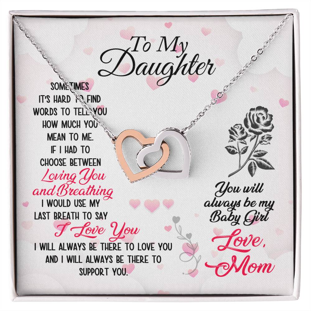 To Daughter Loving and Breathing Interlocking Hearts Necklace