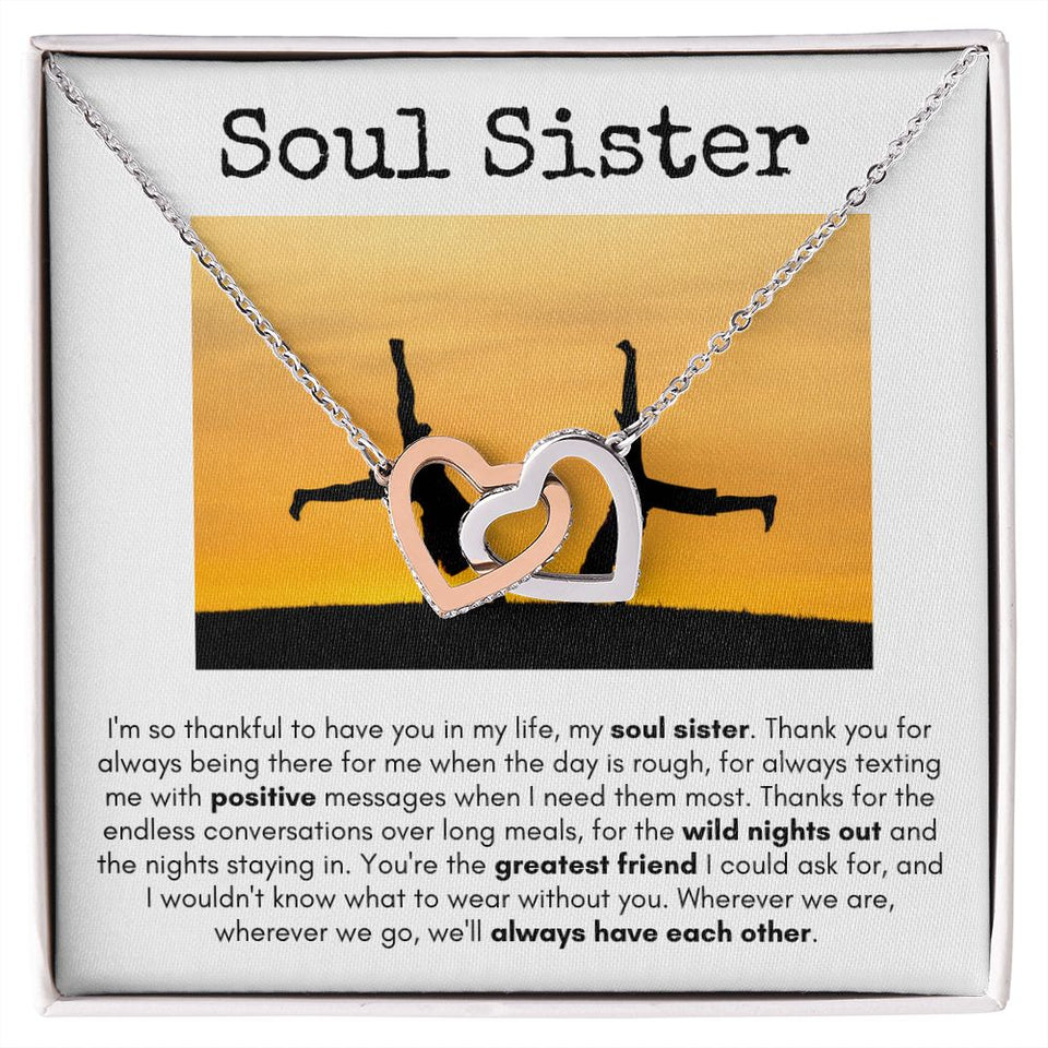 Soul Sister - Interlocking Hearts  Necklace - White Card/Cartwheel Gift For Mom, necklace For Wife, Gift For Mother's Day