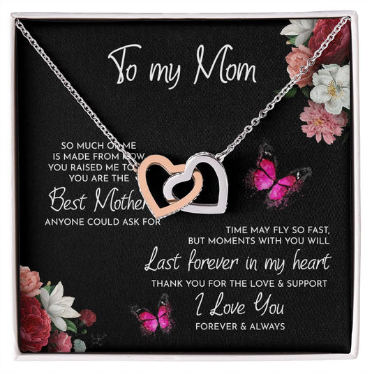 To My Mom Time May Fly Interlocking Hearts Necklace, Mom Necklace, Mother's Day Gift