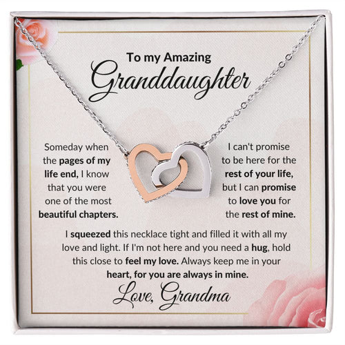 Rose Flower With Pink Background Interlocking Hearts Necklace To My Amazing Granddaughter Gift From Grandma