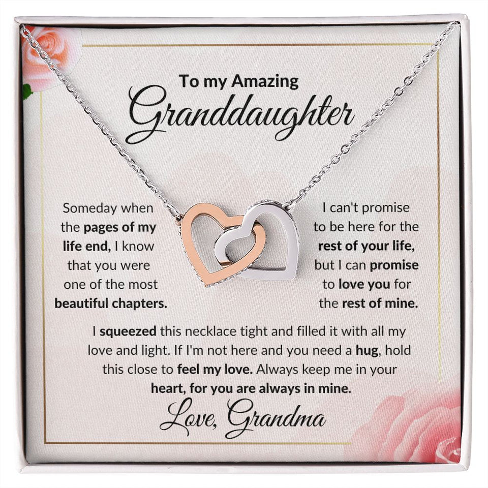 Rose Flower With Pink Background Interlocking Hearts Necklace To My Amazing Granddaughter Gift From Grandma