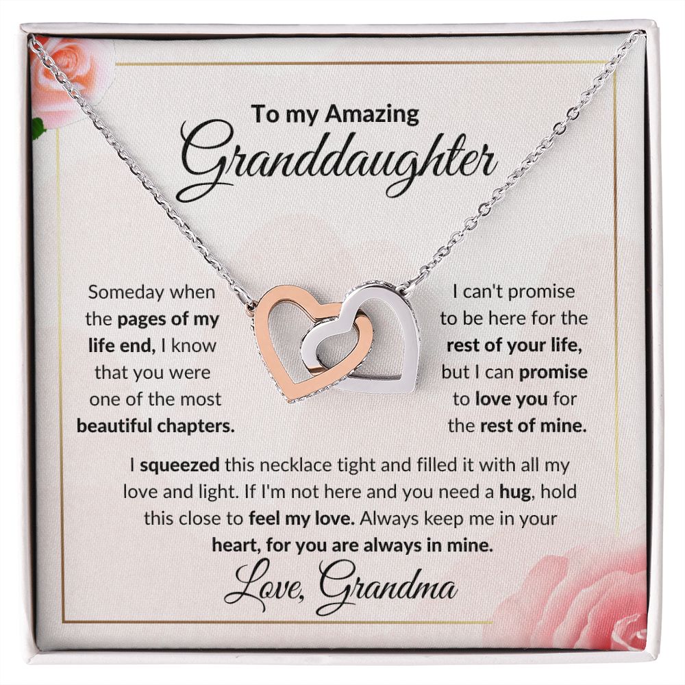 Rose Flower With Pink Background Interlocking Hearts Necklace To My Amazing Granddaughter Gift From Grandma