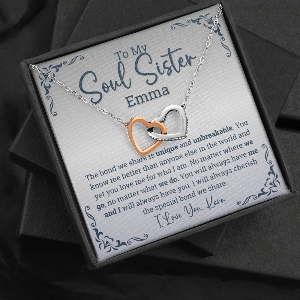 Personalized Soul sisters Gift Interlocking Hearts Necklace, Soul sister Jewelry, Soul Sisterhood gifts