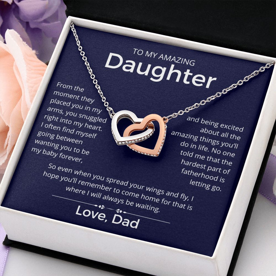 I Will Always Be Waiting - Interlocking Hearts Necklace For Daughter