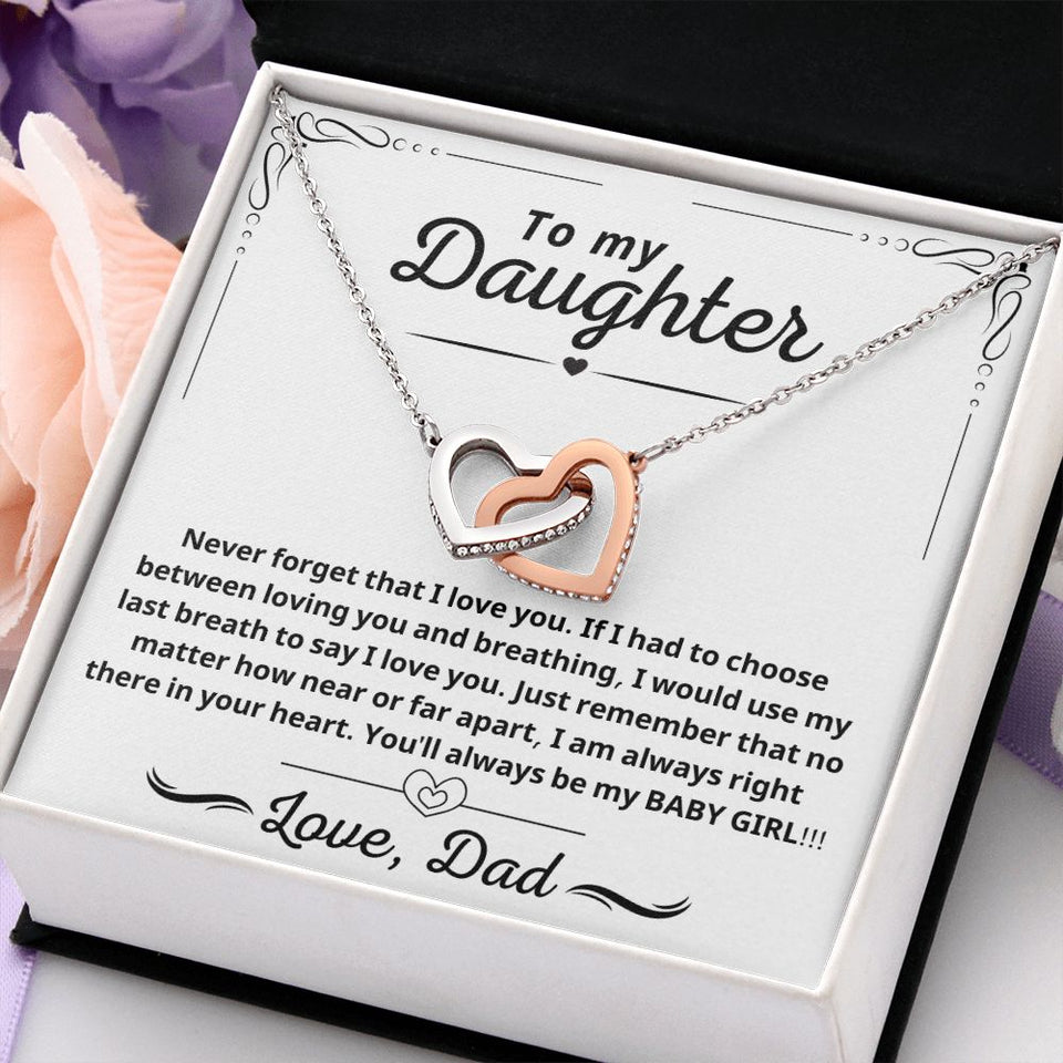 My Baby Girl - Interlocking Heart Necklace Gift To Daughter From Dad, Interlocking Hearts Necklace