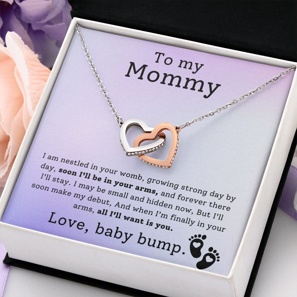 To My Mommy - Soon I'll Be In Your Arms Interlocking Hearts Necklace