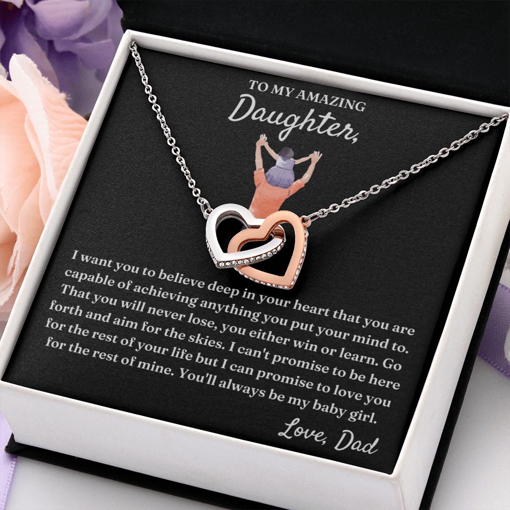 You Either Win Or Learn - Interlocking Hearts Necklace For Daughter