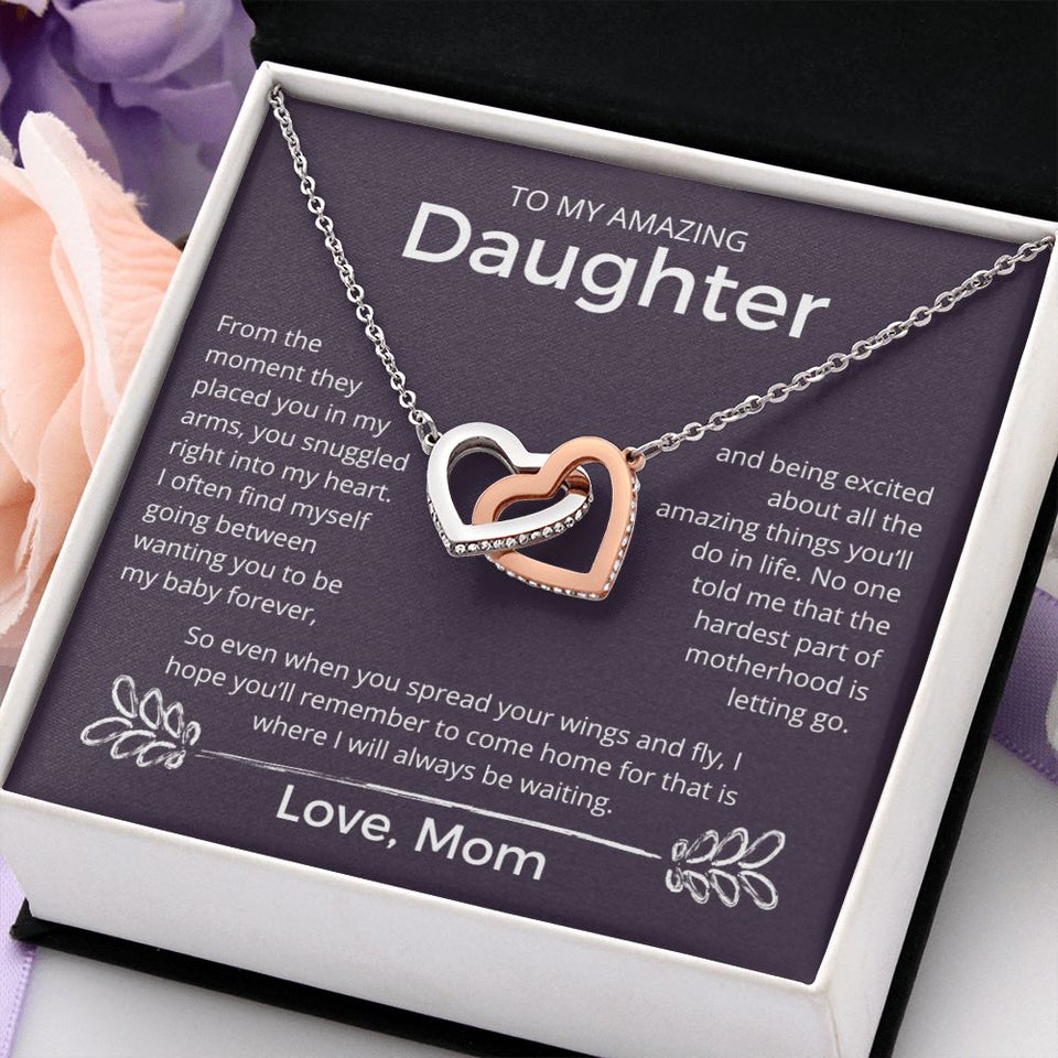 You Snuggled Right Into My Heart - Interlocking Hearts Necklace For Daughter