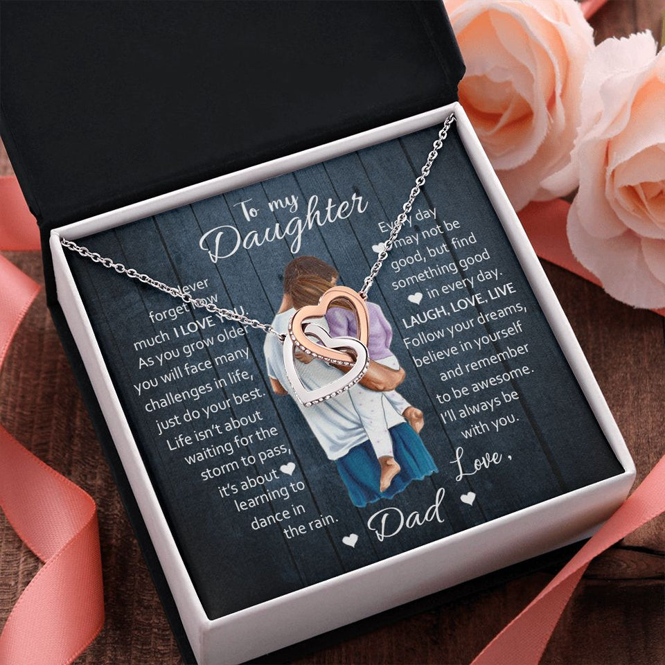 Daughter Laugh Love Live, Interlocking Hearts Necklace, Gift for Daughter from Dad