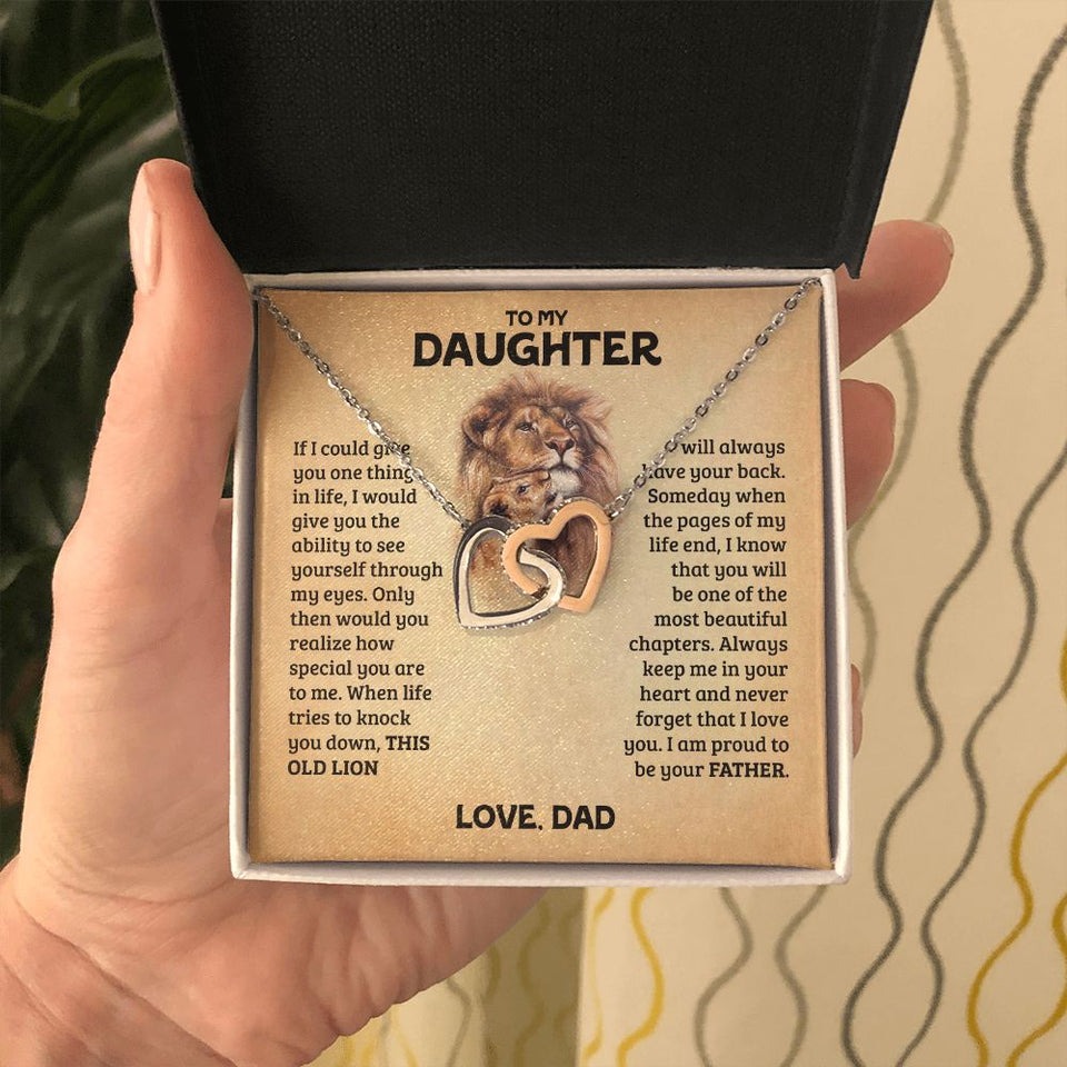 Daughter Necklace This Old Lion - I Am Pround To Be Your Father Interlocking Hearts Necklace