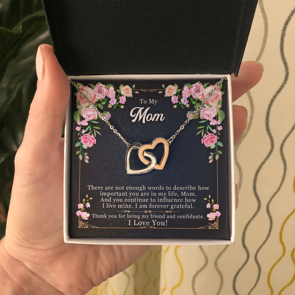 To My Mom necklace, Forever Grateful to Mom | Interlocking Hearts Necklace