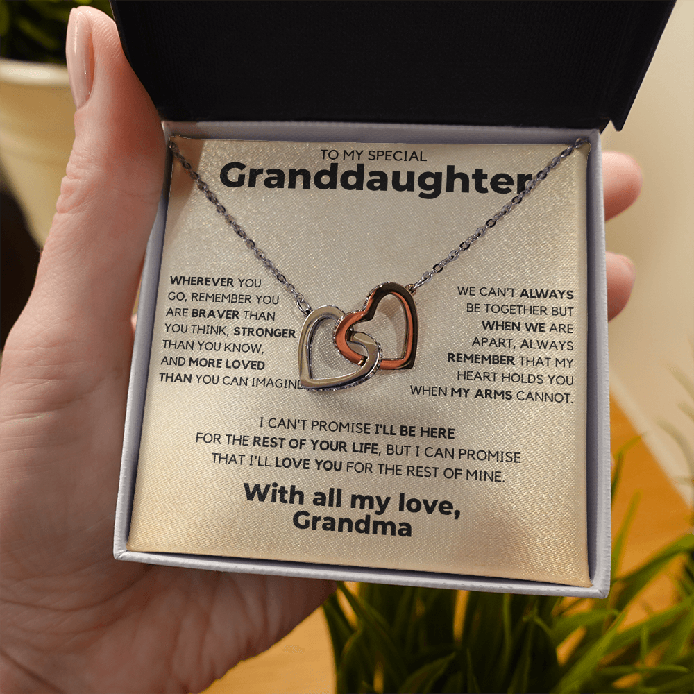 Necklace for Granddaughter - Heart Holds You, With all my love, Grandma - Gift for Granddaughter, Interlocking Hearts Necklace