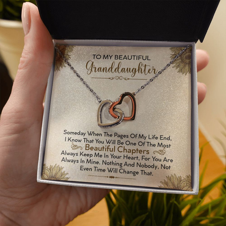 To My Beautiful Granddaughter Necklace - Always Keep Me In Your Heart - Interlocking Hearts Necklace
