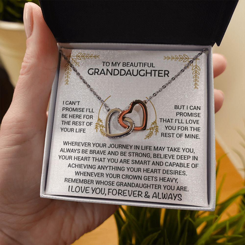 To My Beautiful Granddaughter - Always Be Brave And Be Strong - Interlocking Hearts Necklace