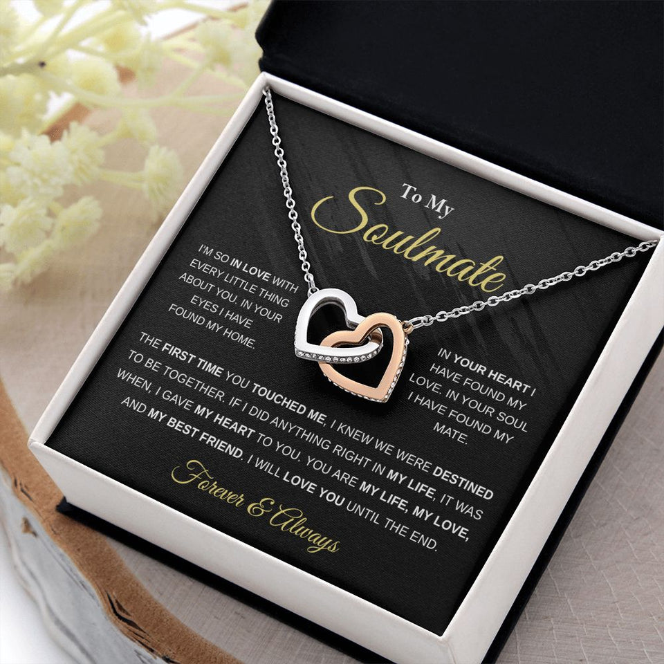 Romantic Gift For Soulmate, In Your Heart, Interlocking Hearts Necklace with Message Card