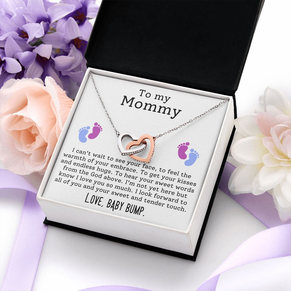 To My Mommy - I Can't Wait To See Your Face Interlocking Hearts Necklace - Perfect Gift for Expecting Mom